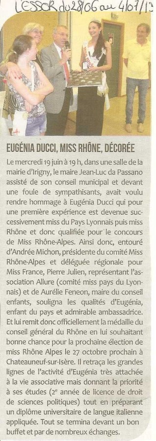Eugénia DUCCI Miss Rhône décorée Site