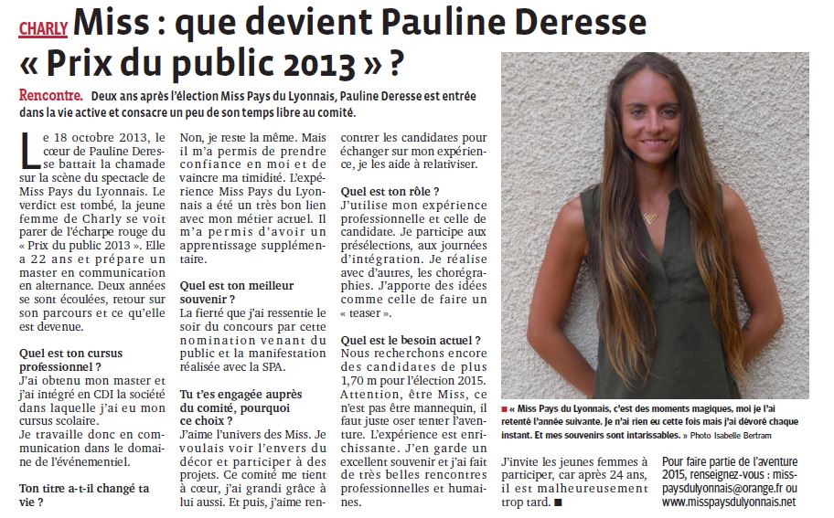 Miss que devient Pauline Prix du Public 2013