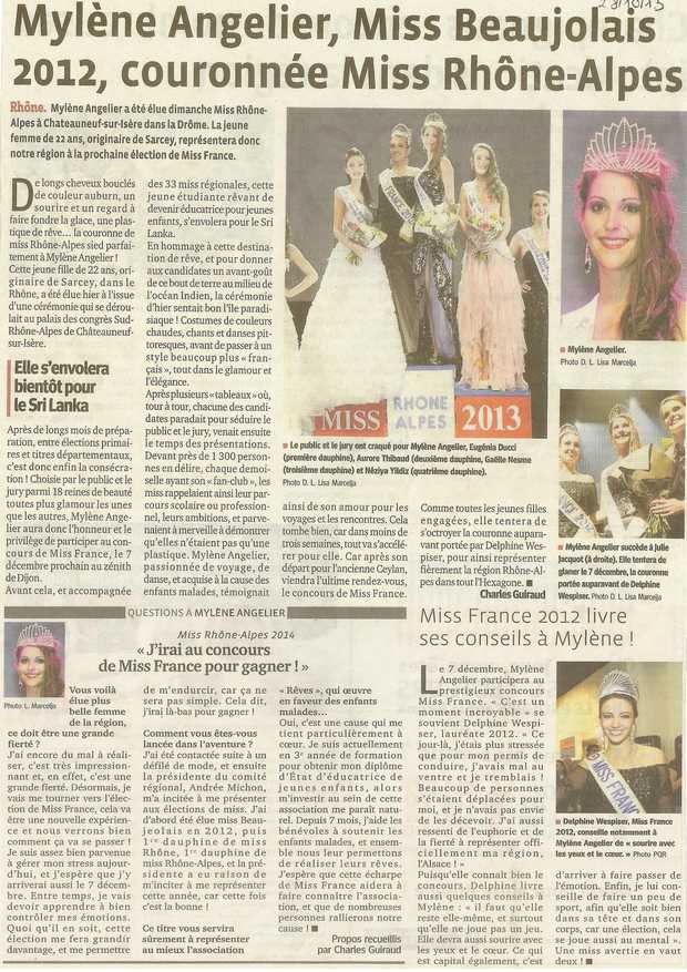 Mylene Miss Beaujolais 2012 couronnee Miss RA