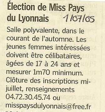 Election Miss Pays du Lyonnais Juillet