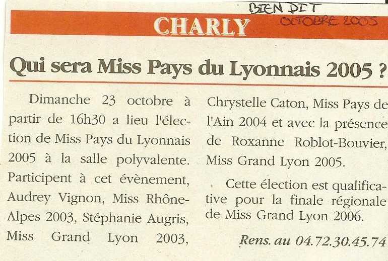 Qui sera Miss Pays du Lyonnais 2005