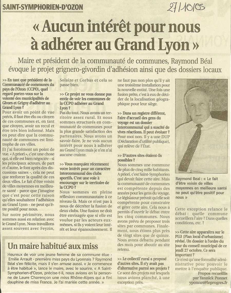 Aucun interet pour nous à adhérer au Grand Lyon