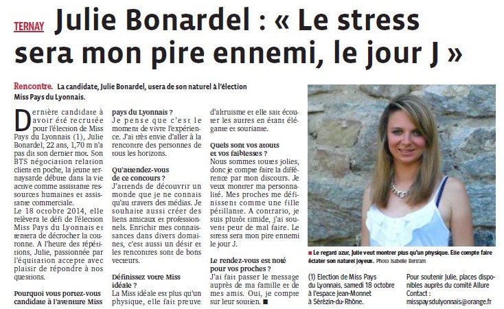 Julie Bonardel le stress sera mon pire ennemi le jour J