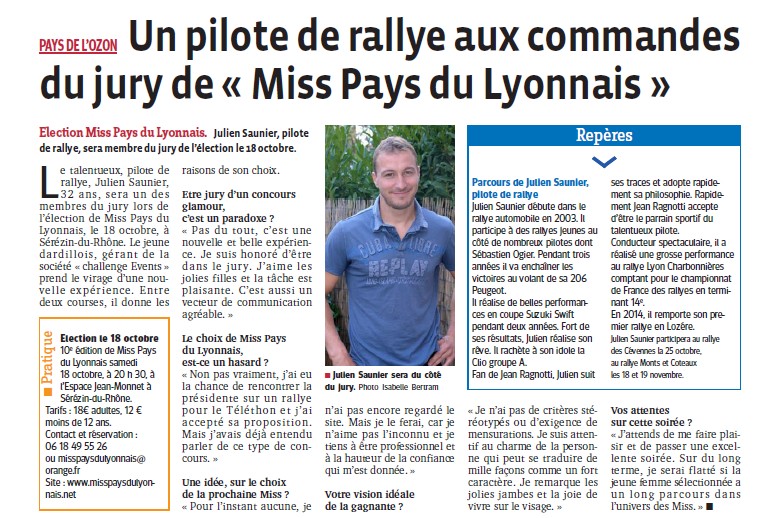 Un pilote de rallye aux commandes du jury de Miss PL