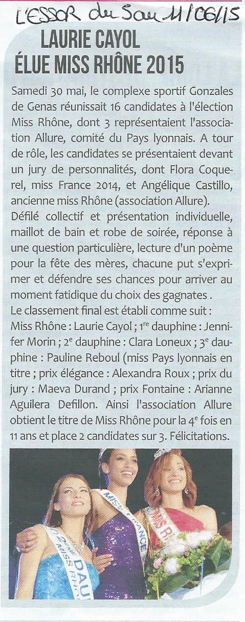 Laurie élue Miss Rhône 2015
