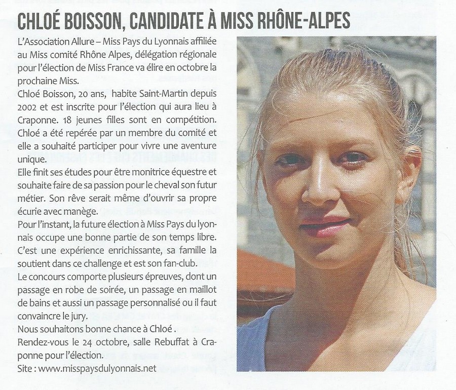 Chloé candidate à Miss RA
