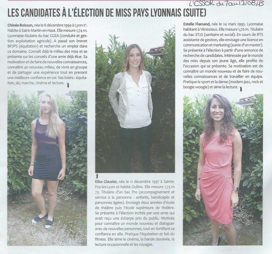 Les candidates à l'élection de Miss Pays du Lyonnais (suite)